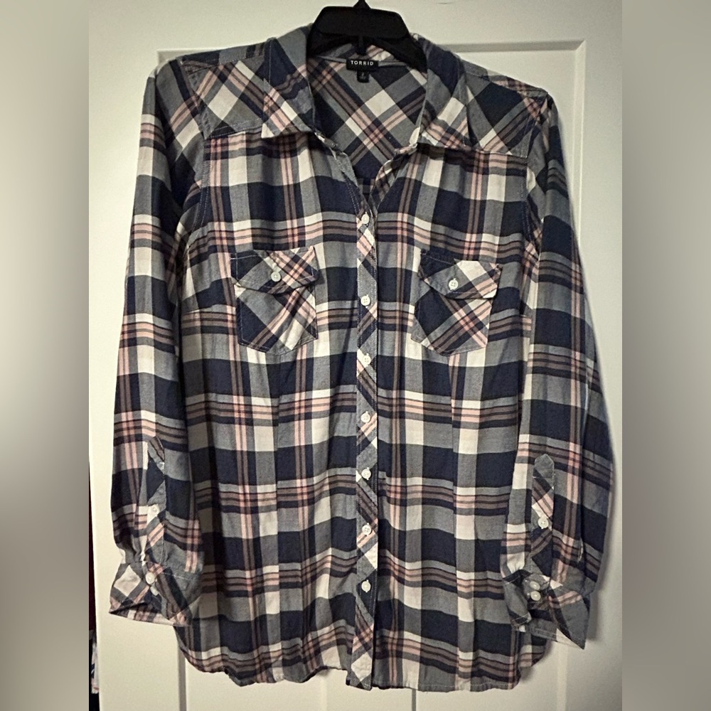 Torrid Blue and Pink Plaid Top